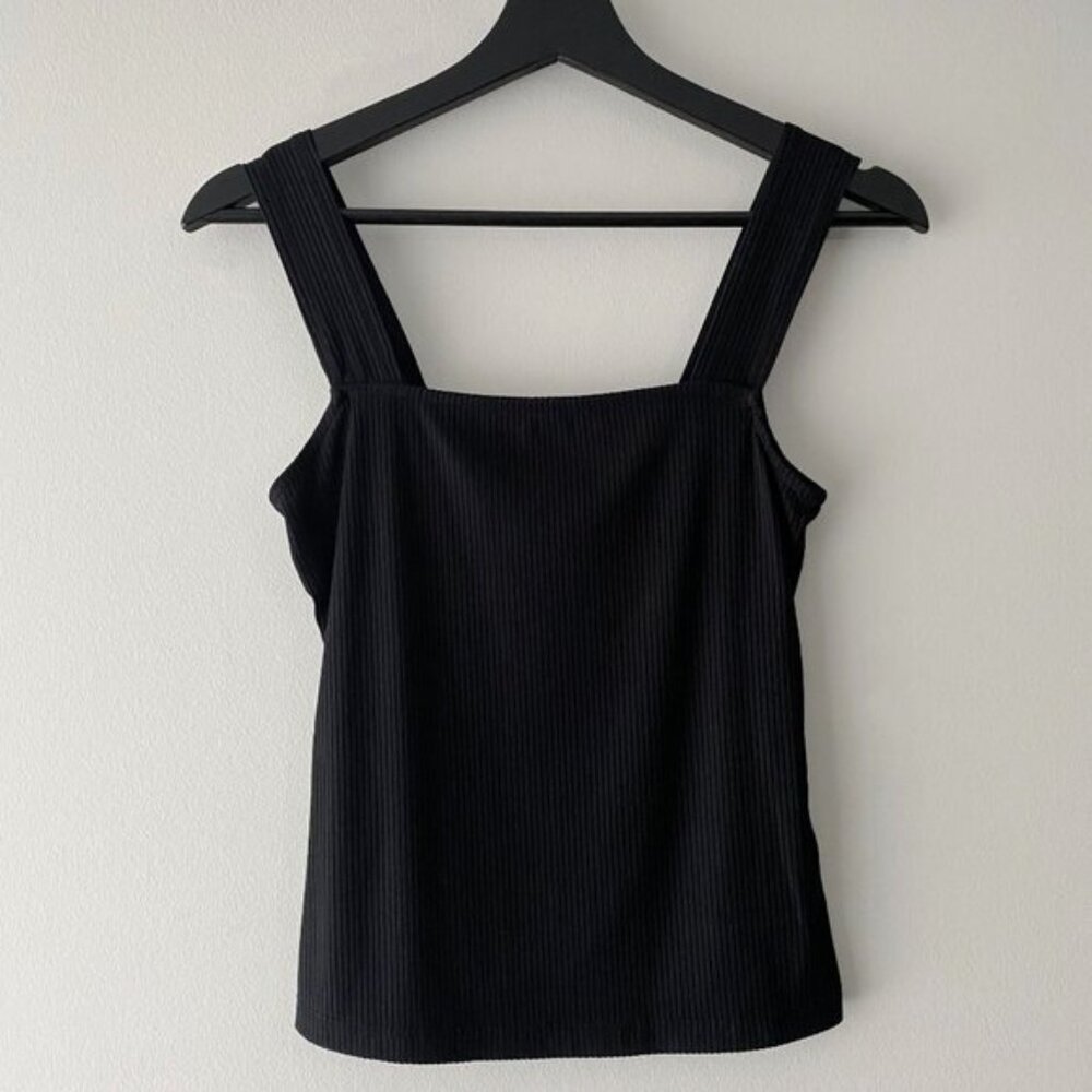The Drop Jody Black Square Neck Fitted Rib Tank Top